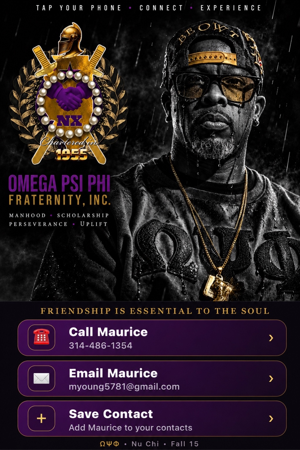 Omega Psi Phi themed Maurice Young NFC contact page